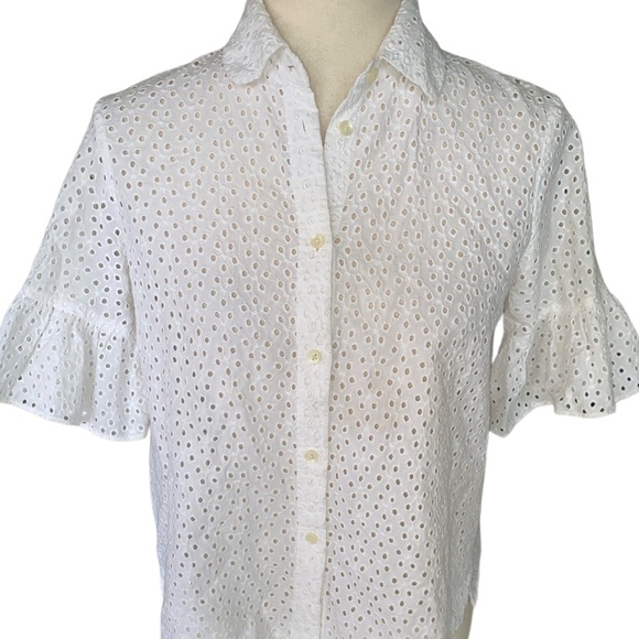 Madewell White Eyelet Lace Bell Sleeve Top Blouse - XS - Picture 4 of 14